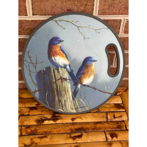 Bluebird Round Plastic Cutting Board  James Hautman Wall Hanging Cheese Platter - Picture 6 of 8